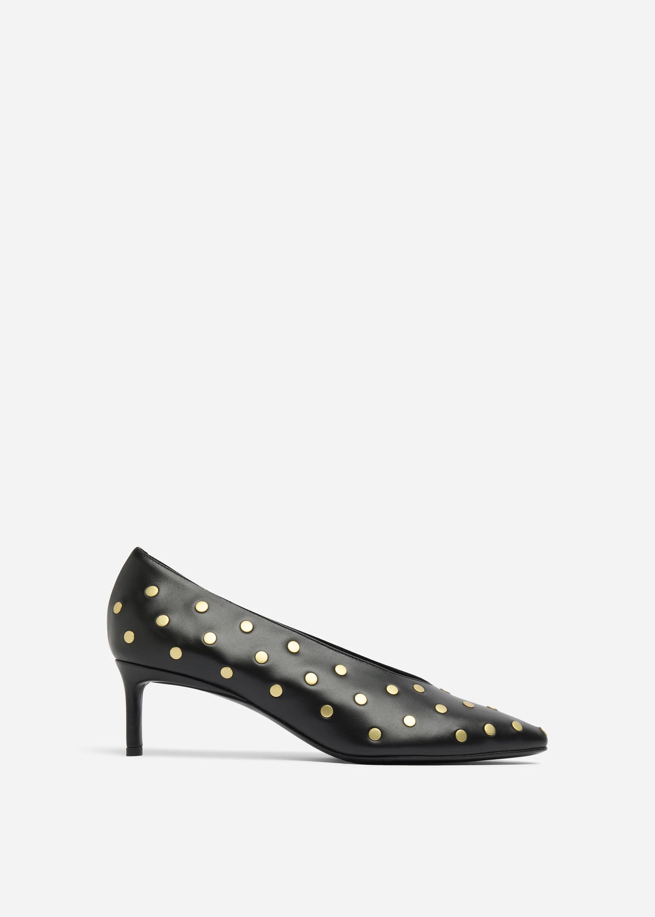 Studded Kitten Heel in Calf Skin Leather - Black
