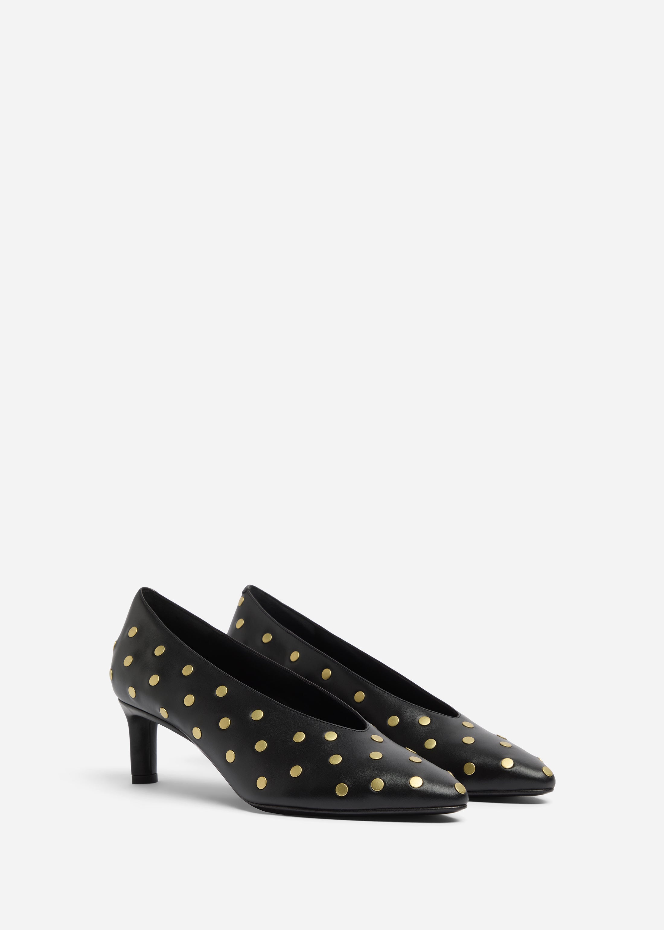 Studded Kitten Heel in Calf Skin Leather - Black