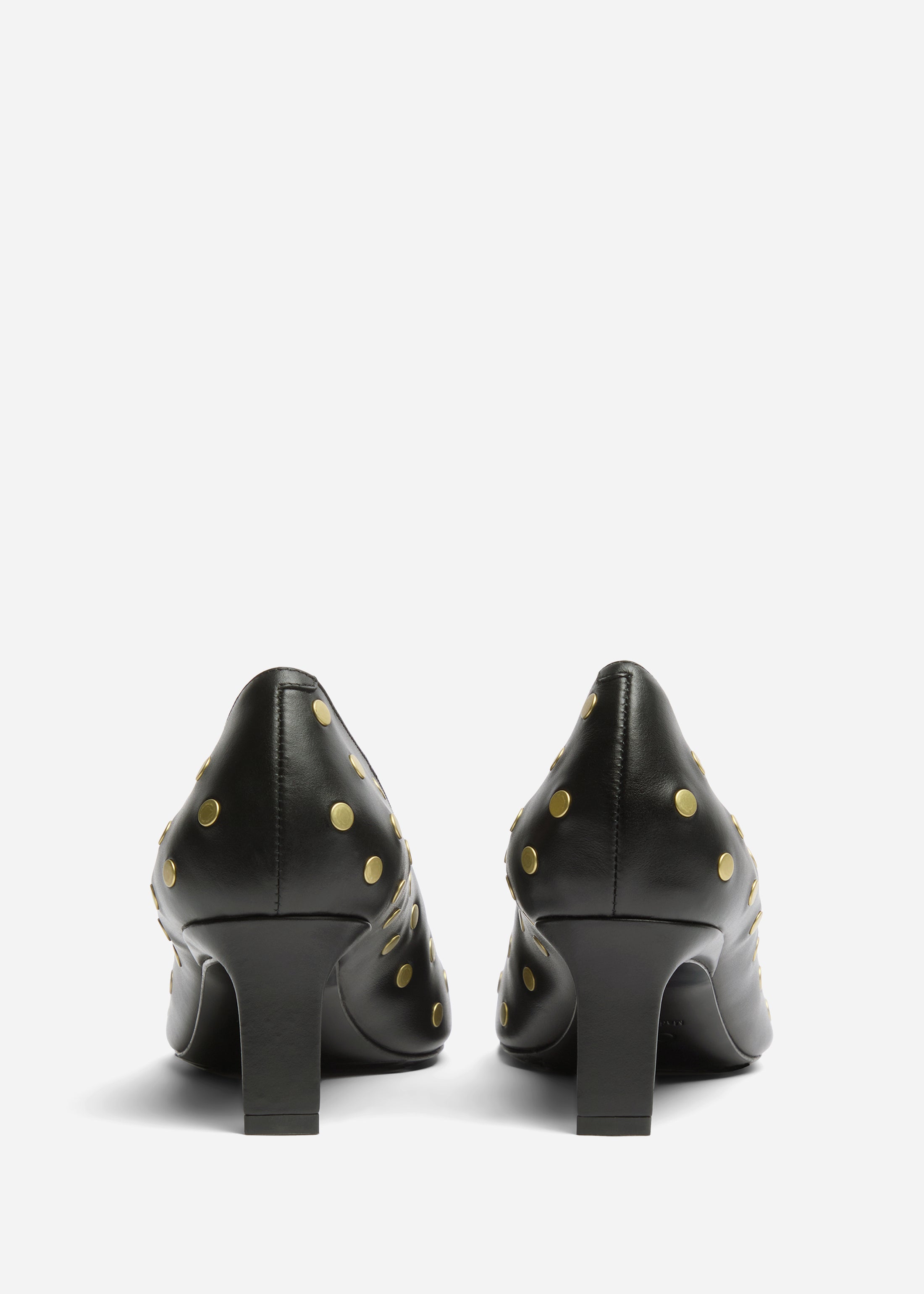 Studded Kitten Heel in Calf Skin Leather - Black