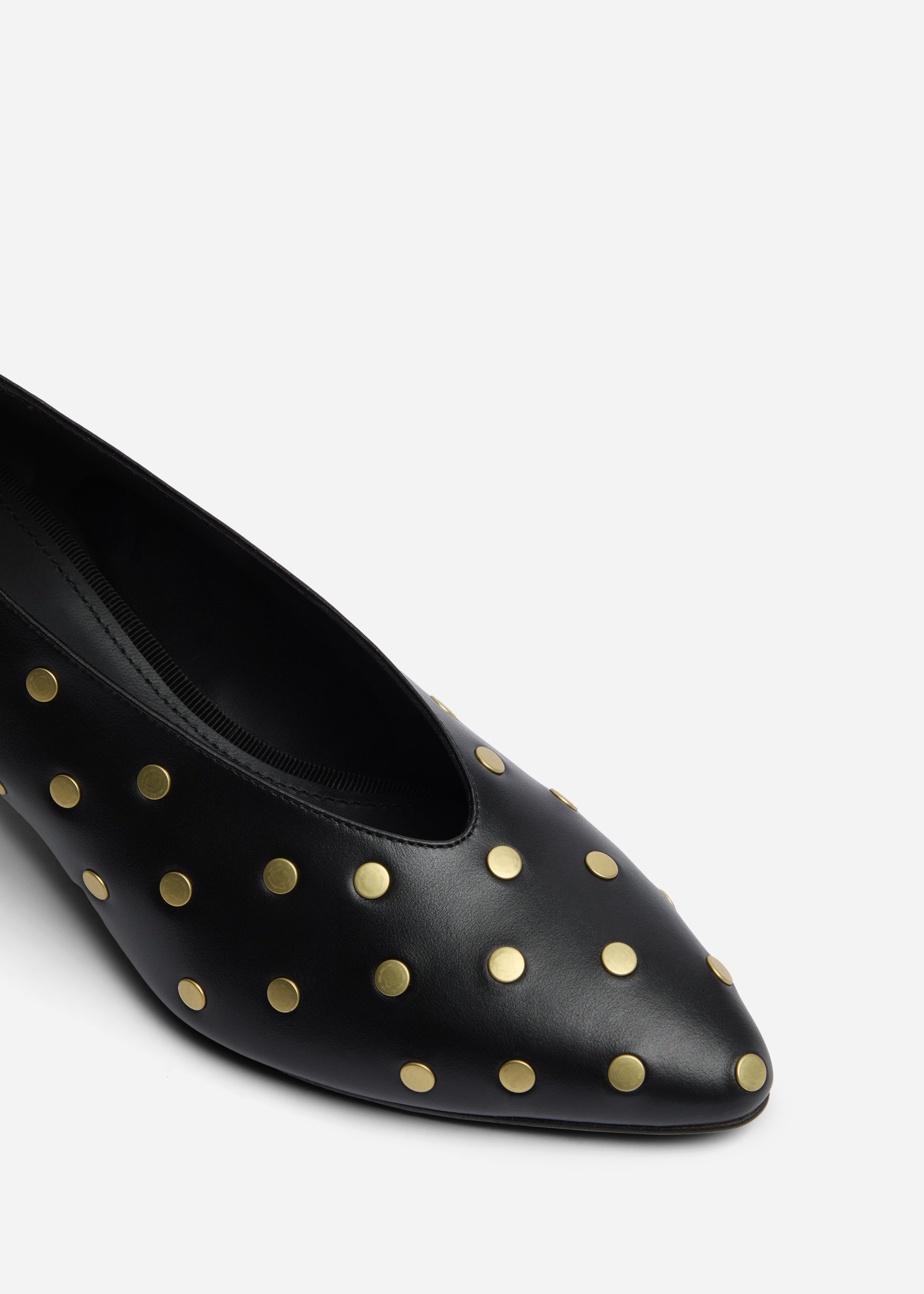 Studded Kitten Heel in Calf Skin Leather - Black