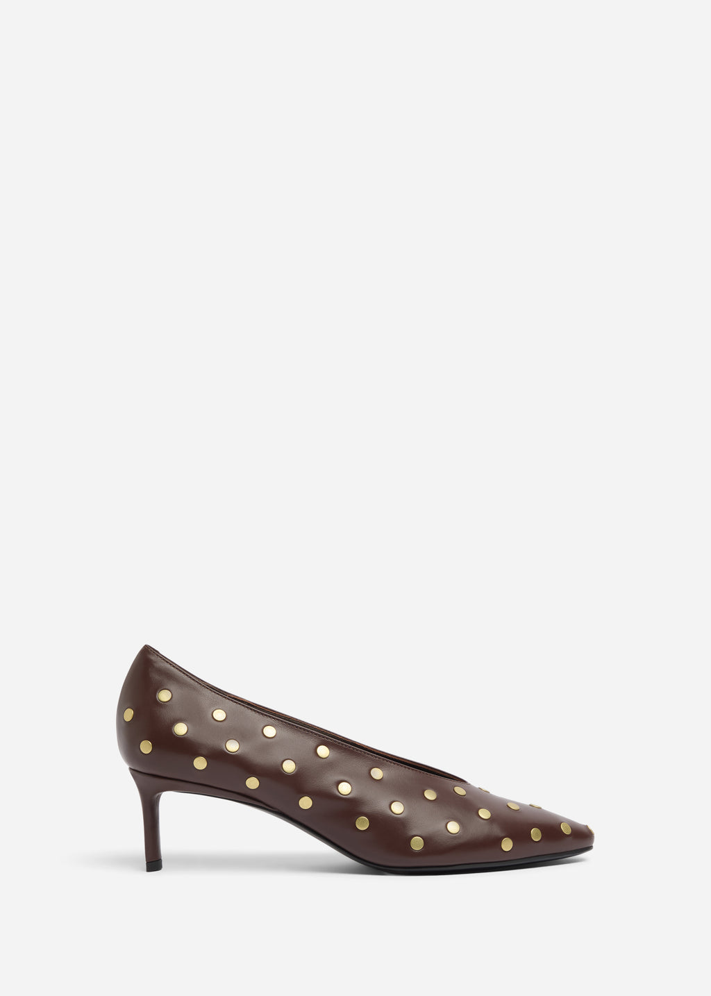 Studded Kitten Heel in Calf Skin Leather - Chocolate - CO