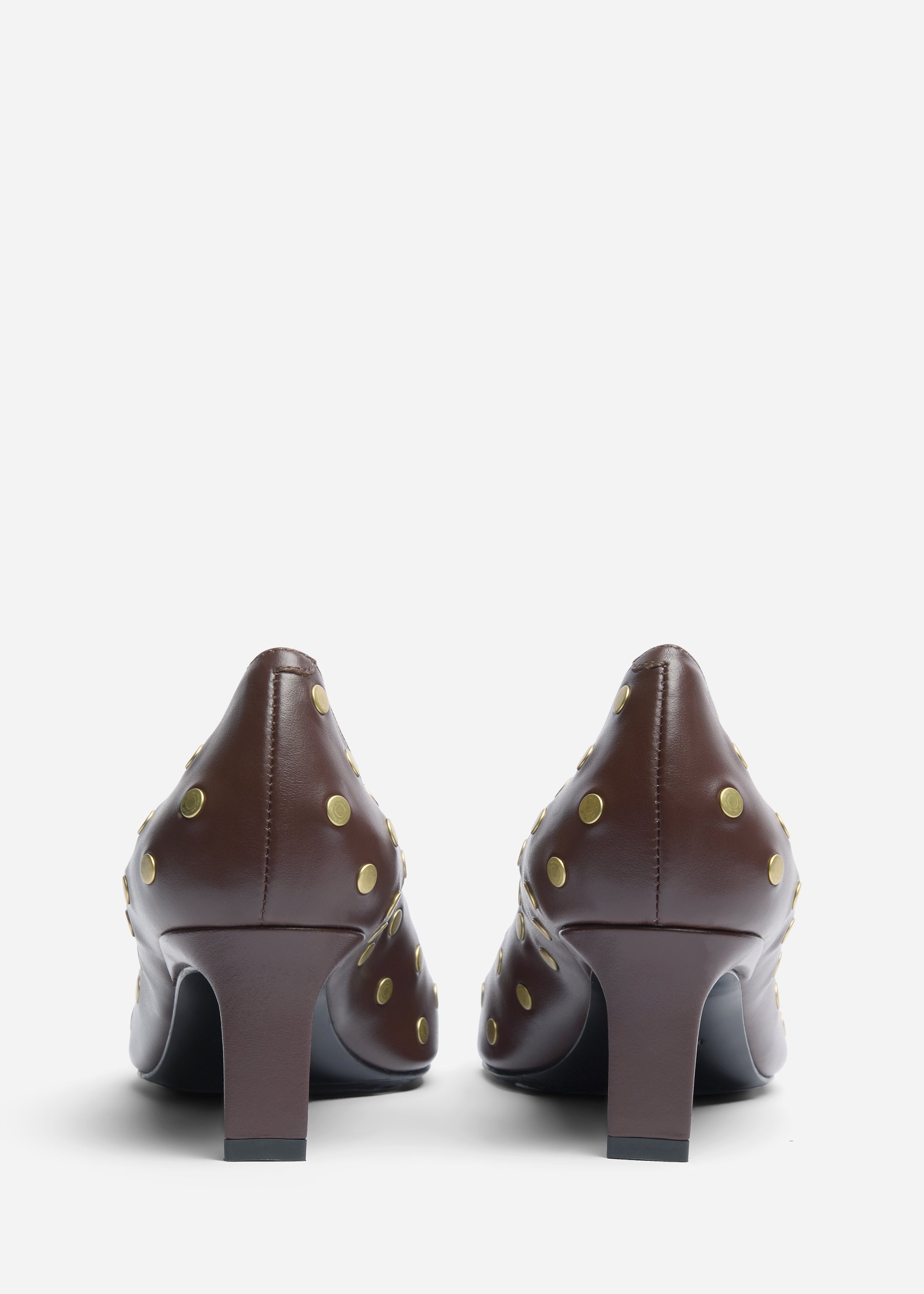 Studded Kitten Heel in Calf Skin Leather - Chocolate