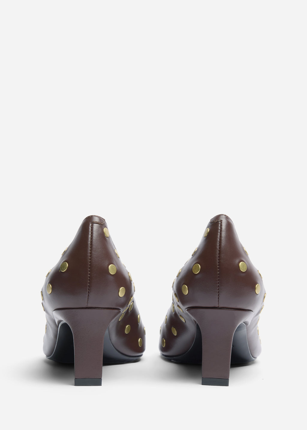 Studded Kitten Heel in Calf Skin Leather - Chocolate - CO