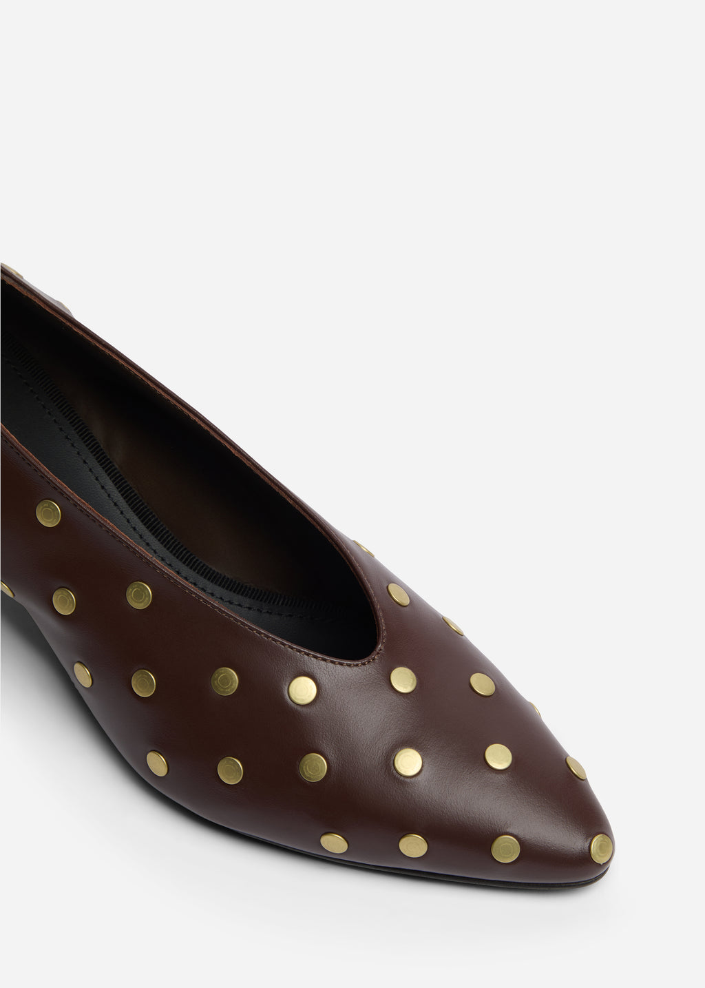 Studded Kitten Heel in Calf Skin Leather - Chocolate - CO