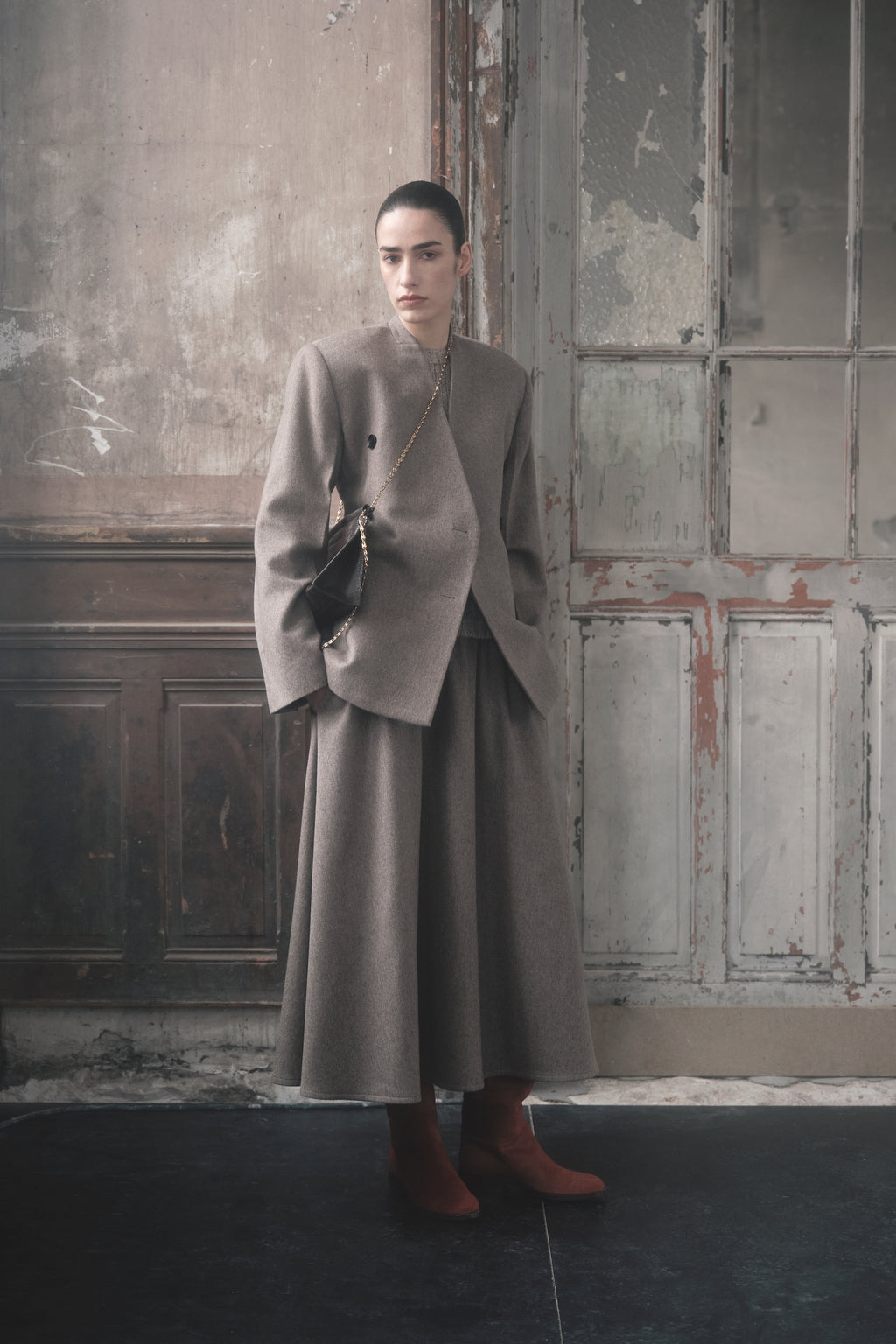 Sculptural Collarless Blazer in Wool Cashmere - Oatmeal - CO