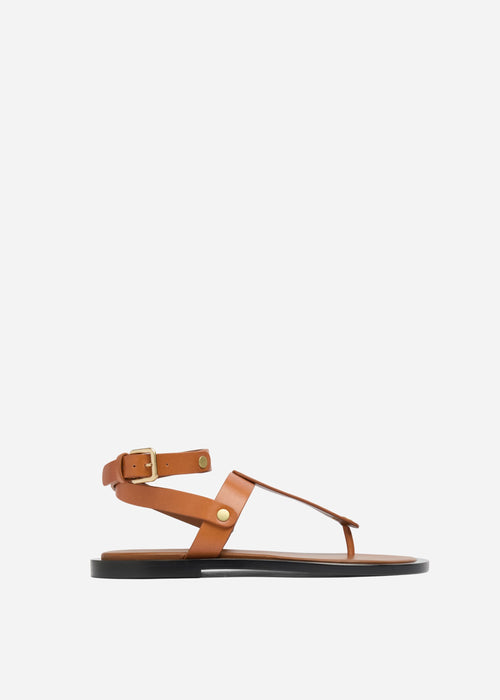 Ankle Wrap Sandal in Calf Skin Leather - Cognac, image 1 of 5