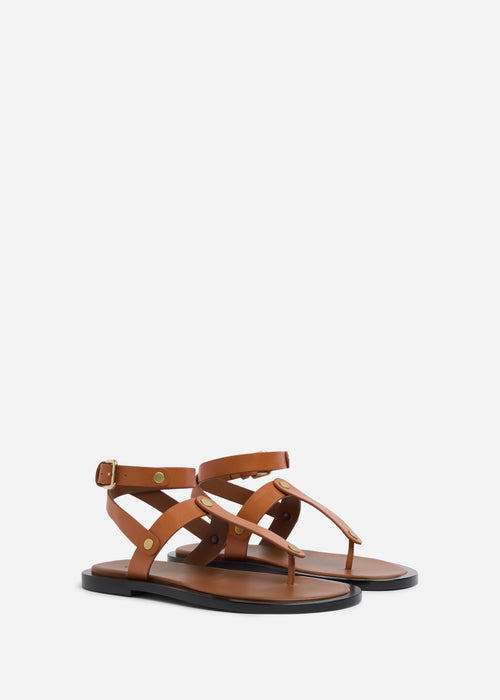 Ankle Wrap Sandal in Calf Skin Leather - Cognac, image 2 of 5