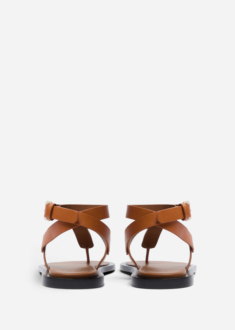 Ankle Wrap Sandal in Calf Skin Leather - Cognac, image 3 of 5