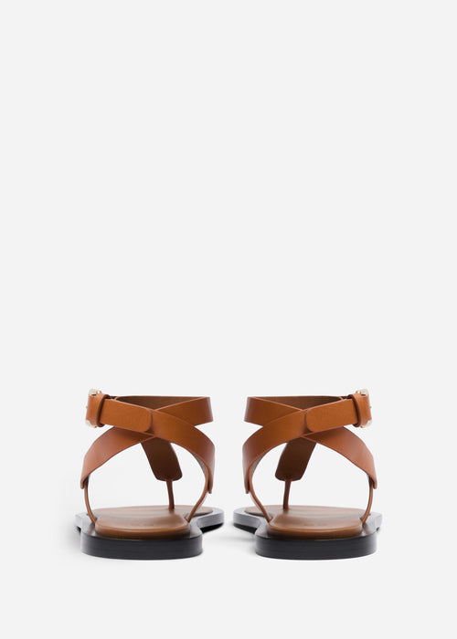 Ankle Wrap Sandal in Calf Skin Leather - Cognac, image 3 of 5
