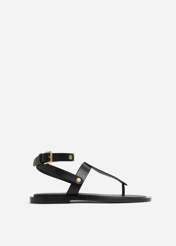 Ankle Wrap Sandal in Calf Skin Leather - Black - CO