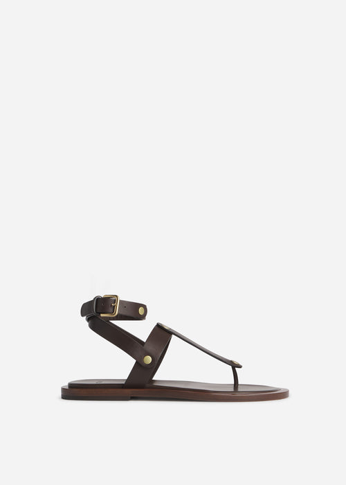 Ankle Wrap Sandal in Calfskin Leather - Chocolate, image 1 of 3