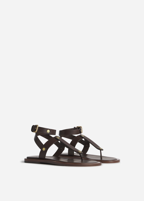 Ankle Wrap Sandal in Calfskin Leather - Chocolate, image 2 of 3