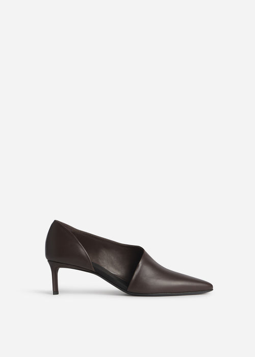 Asymmetric Pointed Kitten Heel in Smooth Leather- Chocolate, image 1 of 3