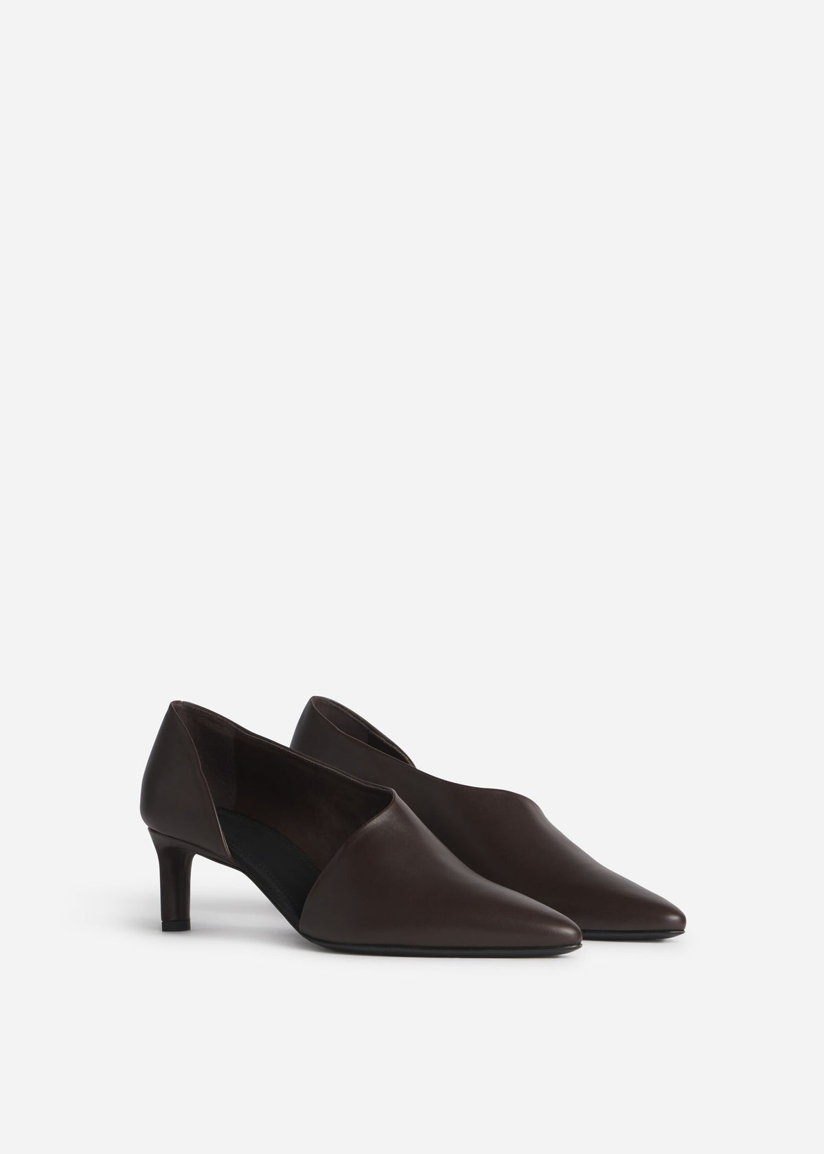 Asymmetric Pointed Kitten Heel in Smooth Leather- Chocolate, image 2 of 3