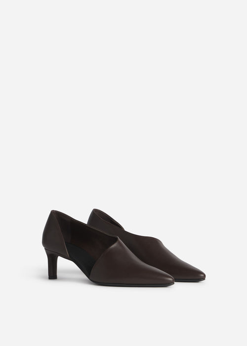 Asymmetric Pointed Kitten Heel in Smooth Leather- Chocolate, image 2 of 3