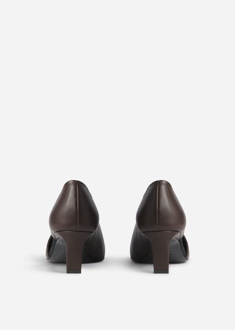 Asymmetric Pointed Kitten Heel in Smooth Leather- Chocolate, image 3 of 3