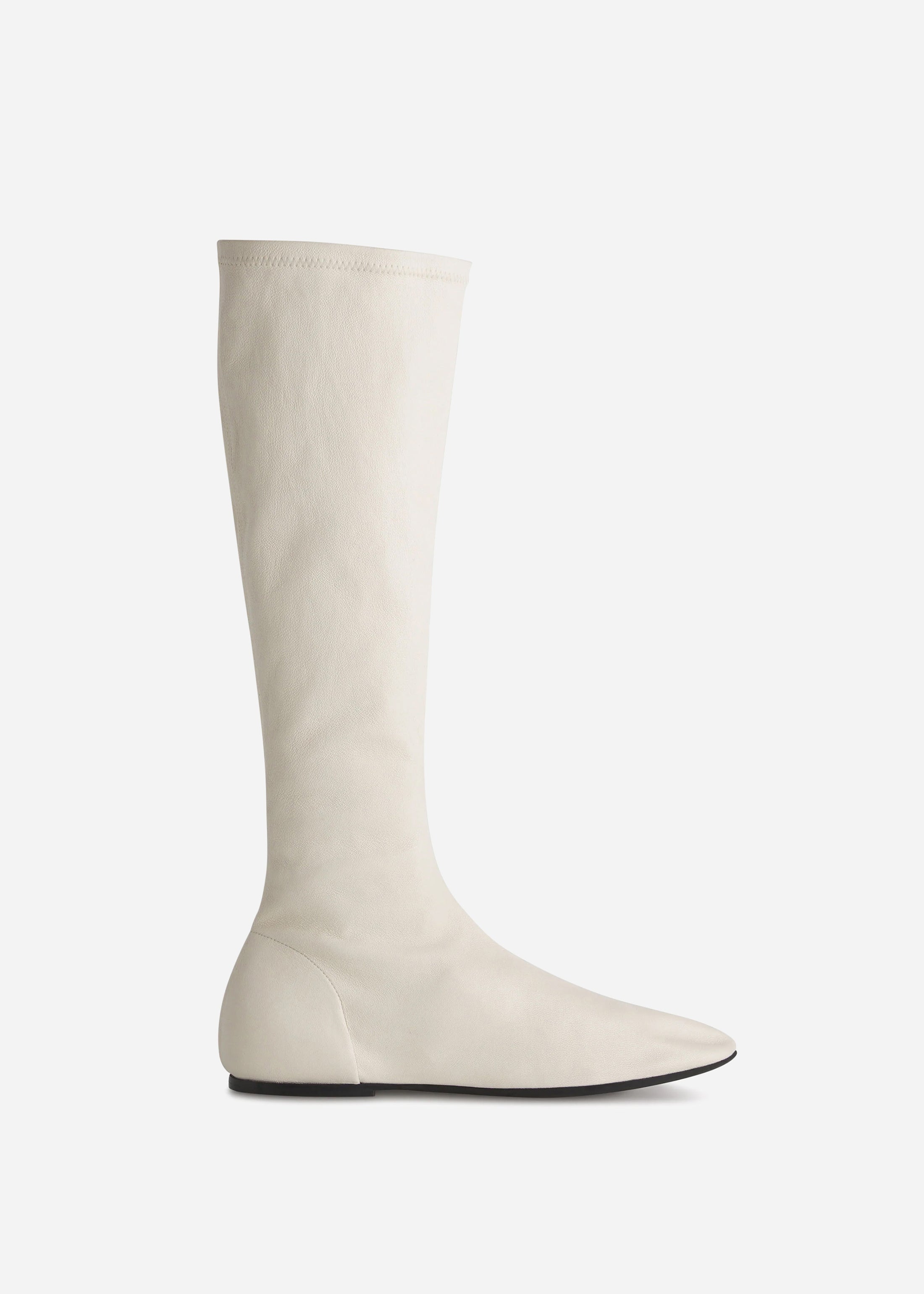 Stretch Leather Knee-High Bootie in Ivory