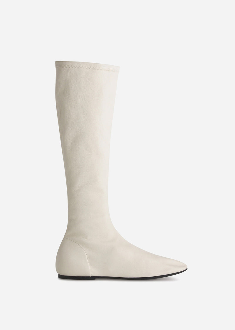 Stretch Leather Knee-High Bootie in Ivory - CO