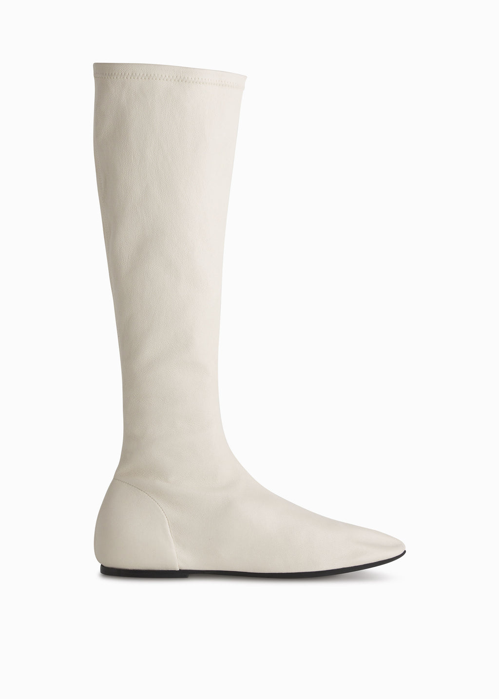 Round Toe Knee High Bootie in Lambskin - Ivory - CO
