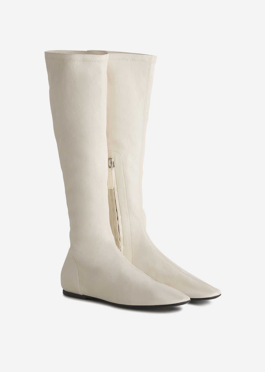 Stretch Leather Knee-High Bootie in Ivory - CO