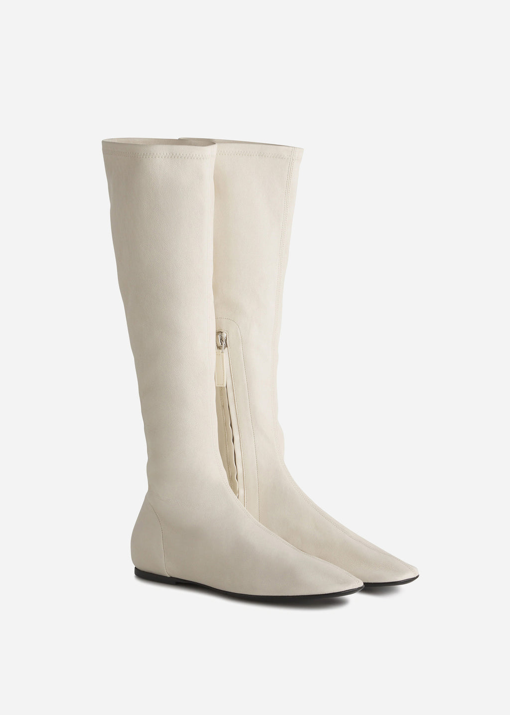 Stretch Leather Knee-High Bootie in Ivory - CO