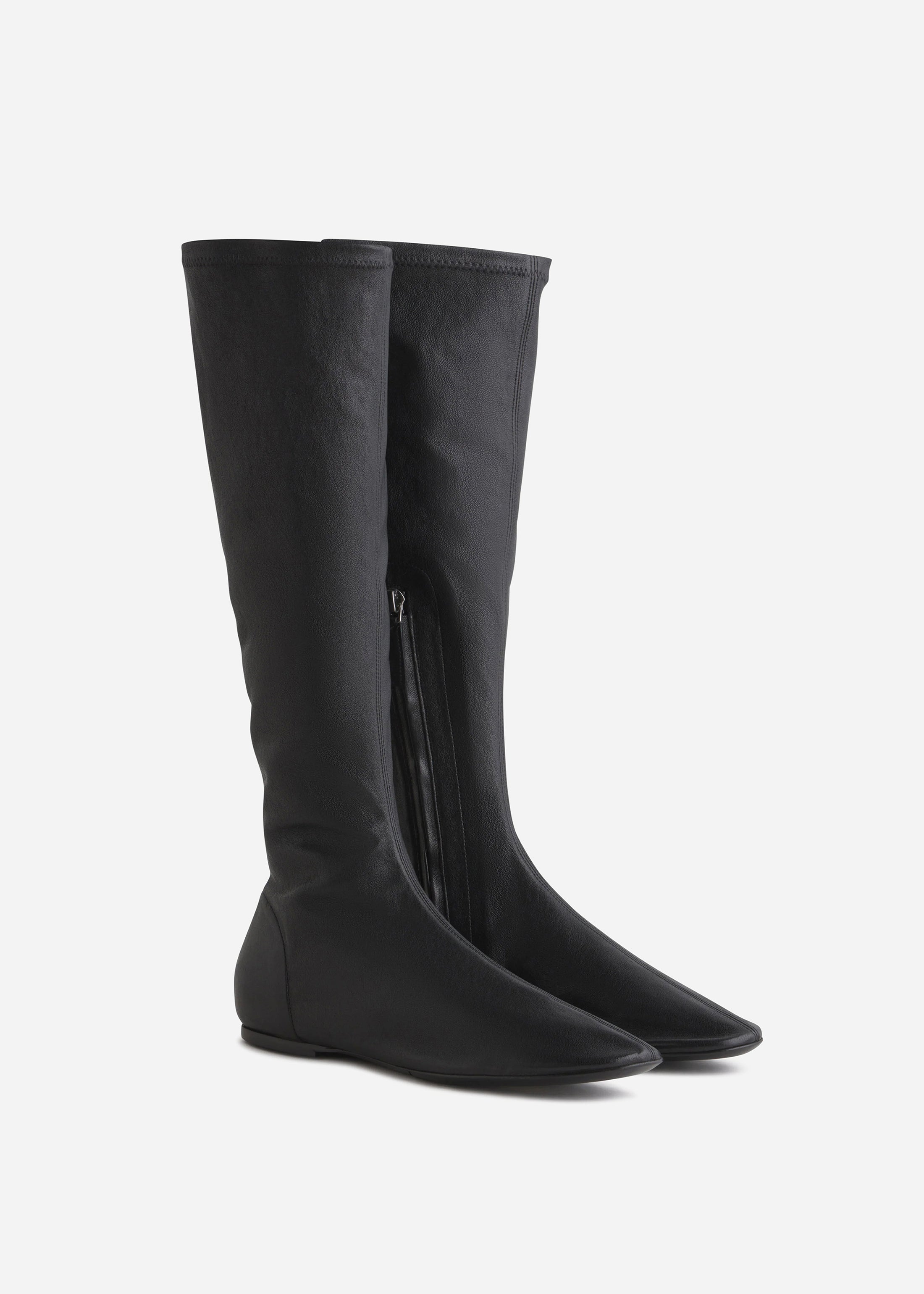 Stretch Leather Knee-High Bootie in Black