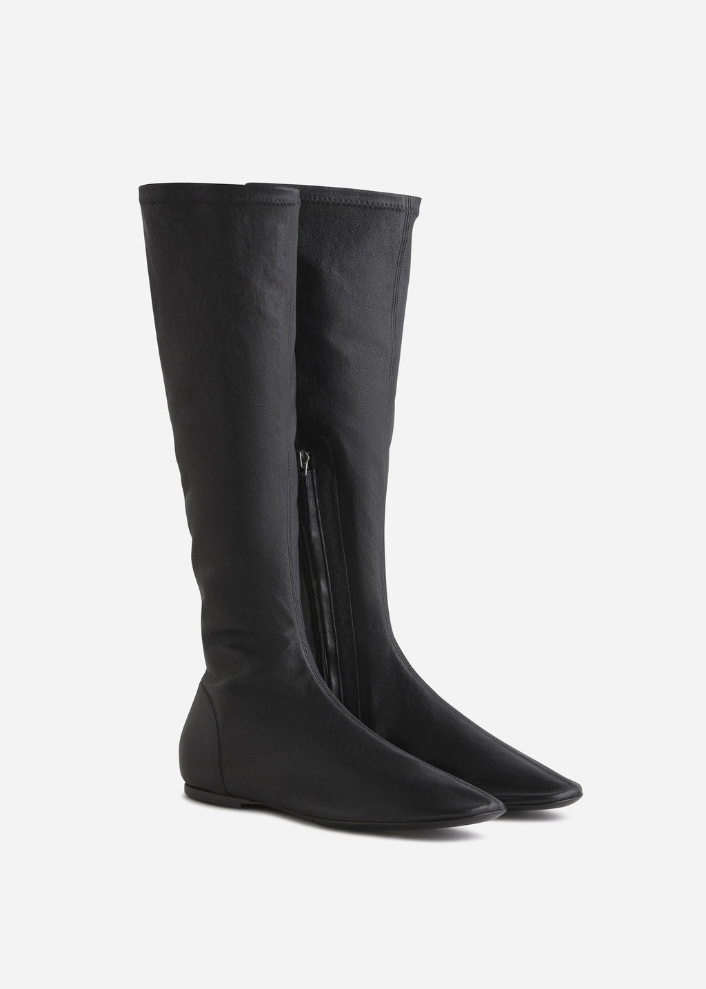 Stretch Leather Knee-High Bootie in Black - CO