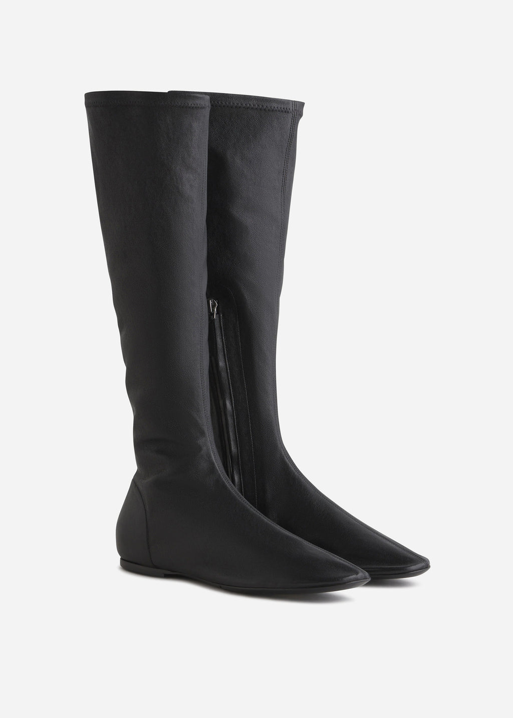 Stretch Leather Knee-High Bootie in Black - CO