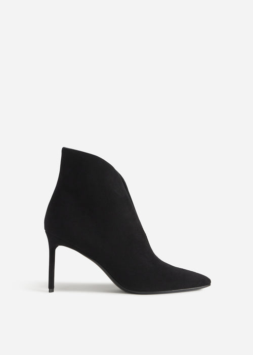 V-Cut Heeled Bootie in Suede - Black, image 2 of 3