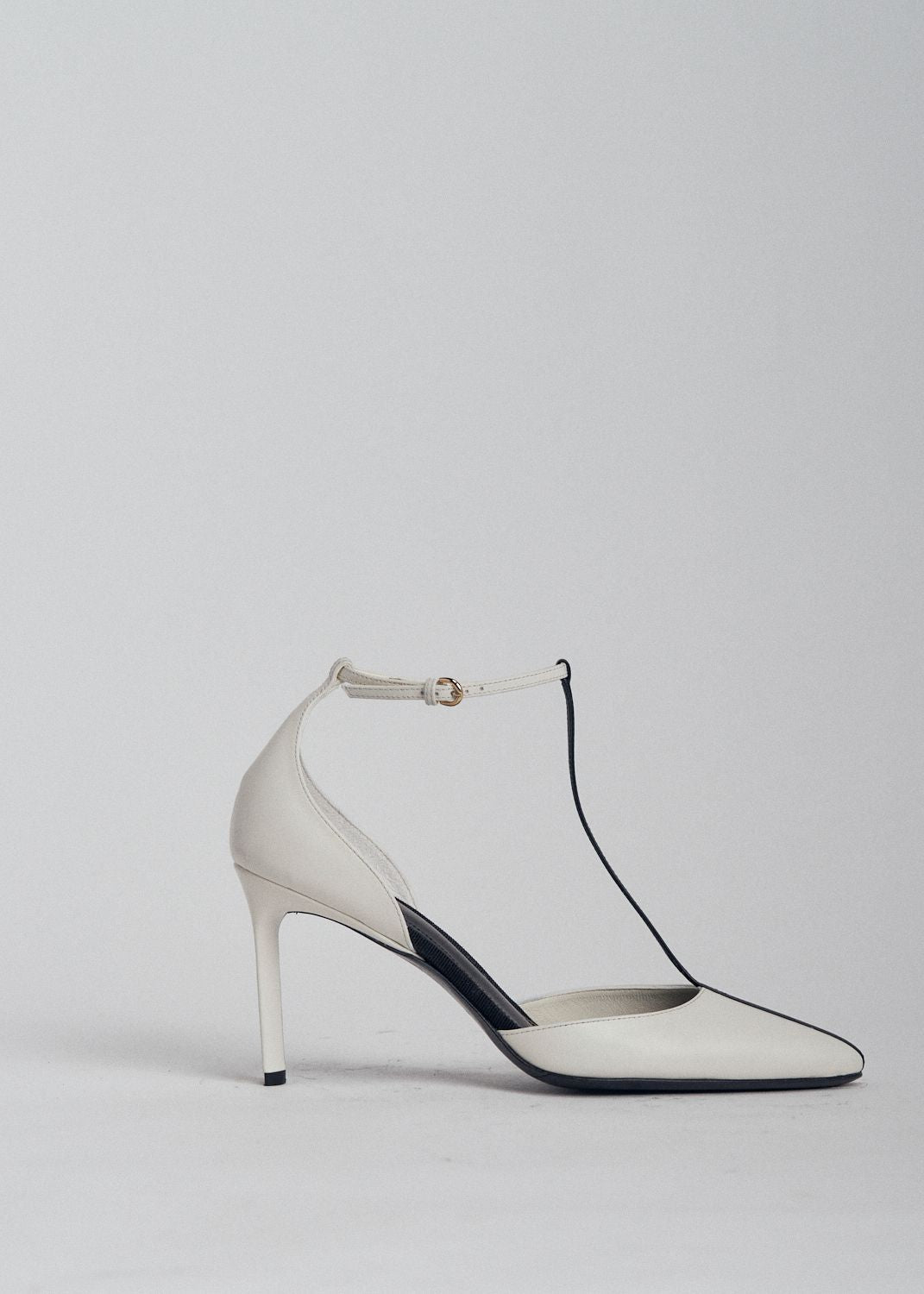 T-Strap D'orsay Heel in Leather - Ivory - CO Collections