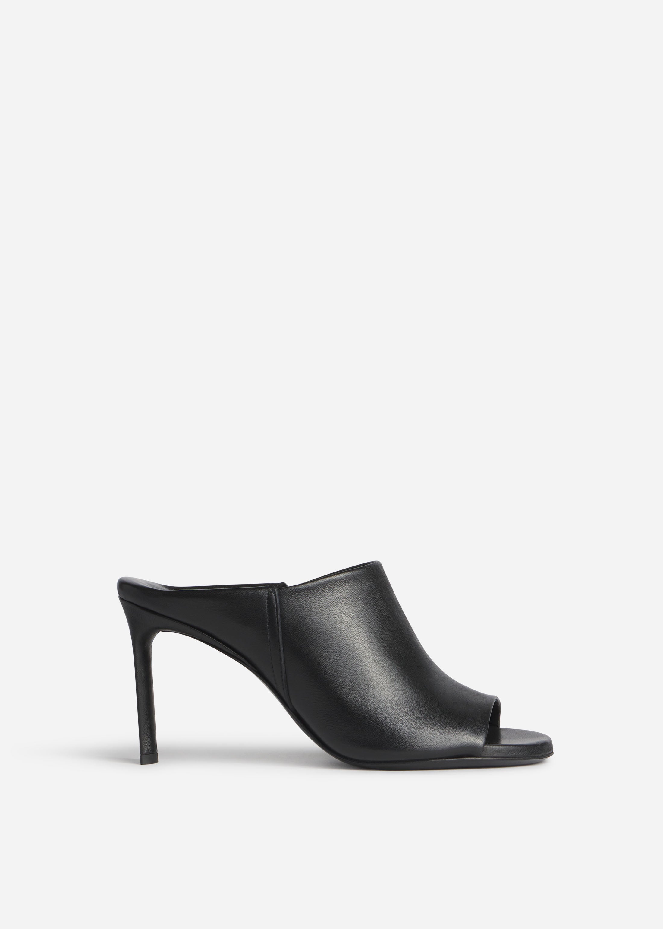 Open Toe Heeled Mule in Smooth Leather - Black