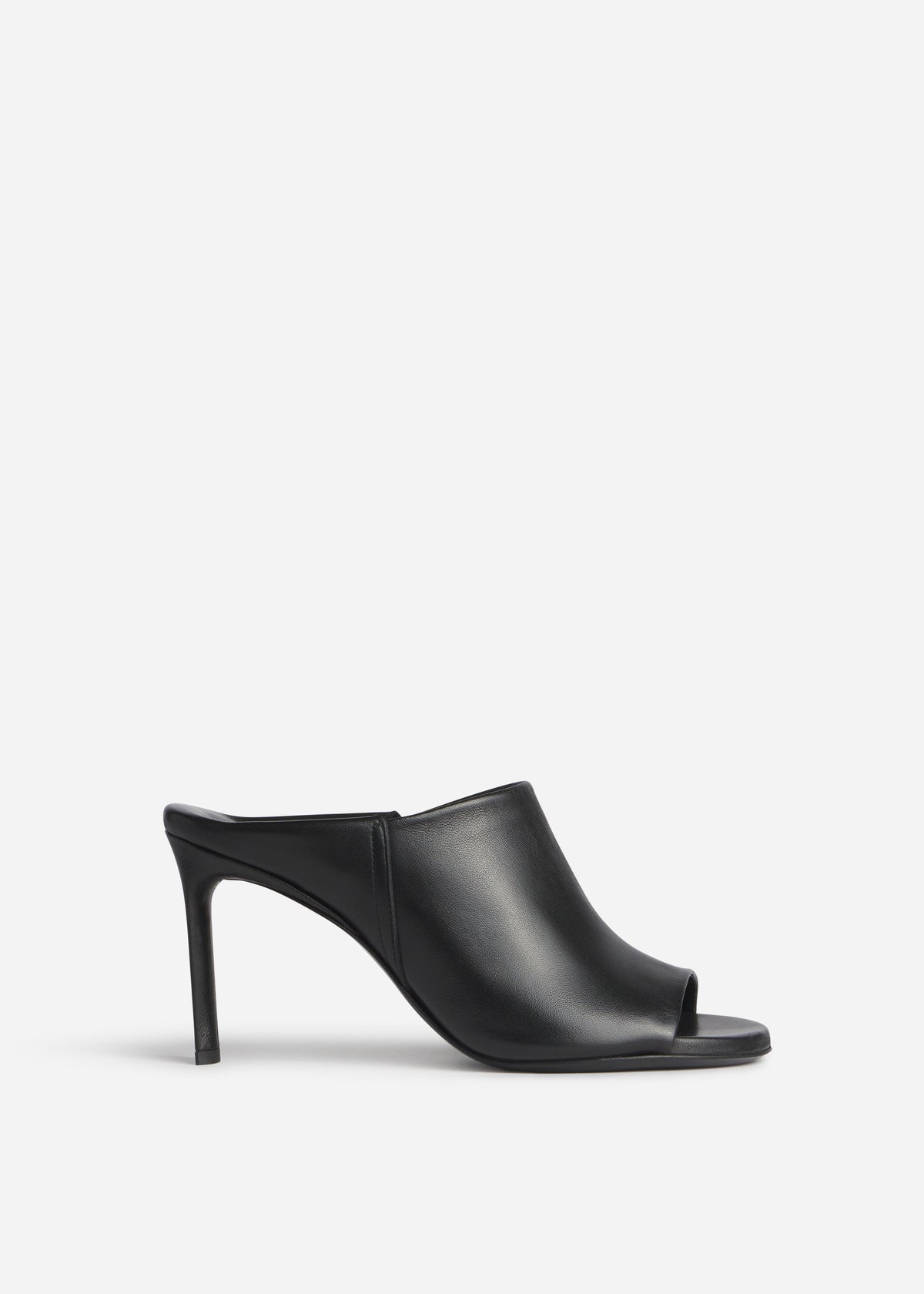 Open Toe Heeled Mule in Smooth Leather - Black, image 1 of 3
