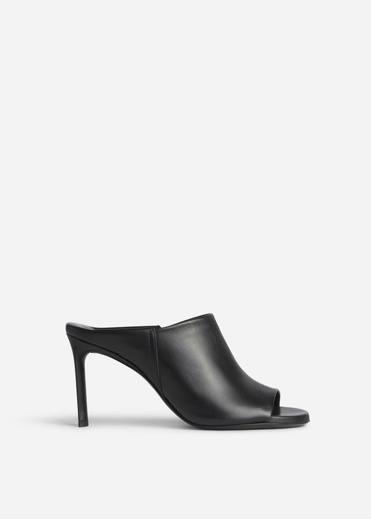 Open Toe Heeled Mule in Smooth Leather - Black, image 1 of 3
