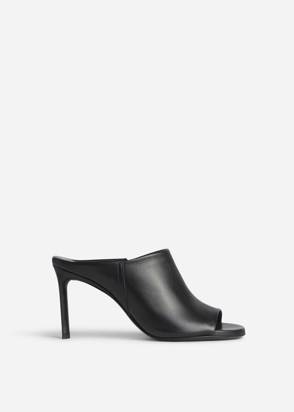 Open Toe Heeled Mule in Smooth Leather - Black - CO