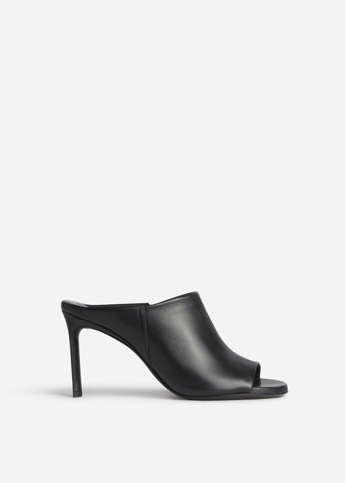 Open Toe Heeled Mule in Smooth Leather - Black, image 1 of 3