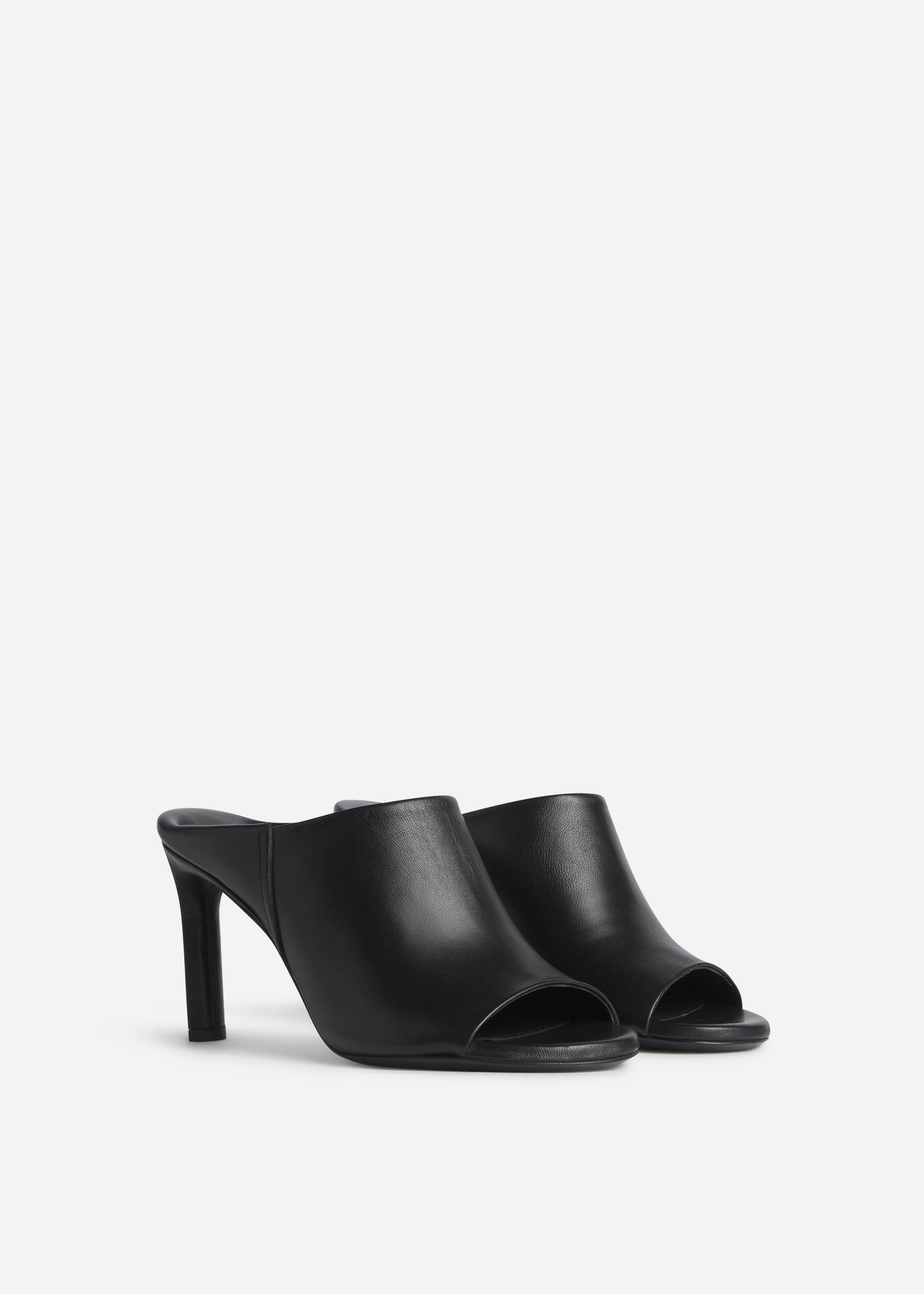 Open Toe Heeled Mule in Smooth Leather - Black