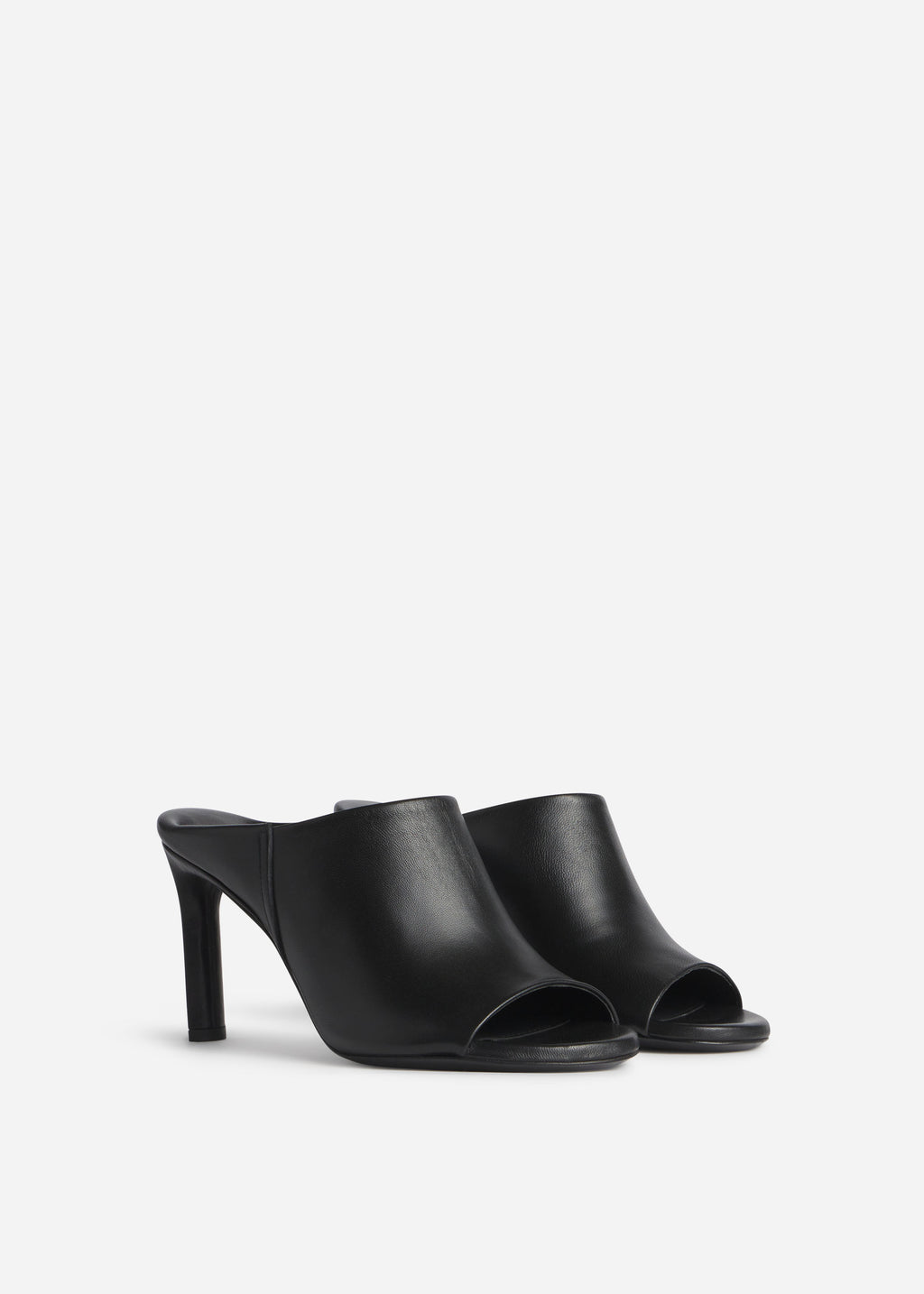 Open Toe Heeled Mule in Smooth Leather - Black - CO