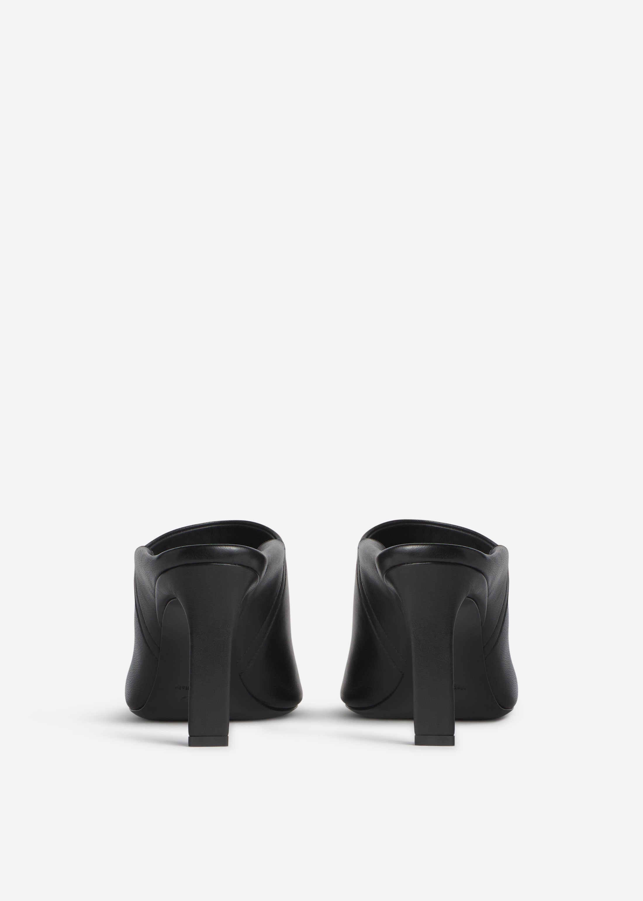 Open Toe Heeled Mule in Smooth Leather - Black