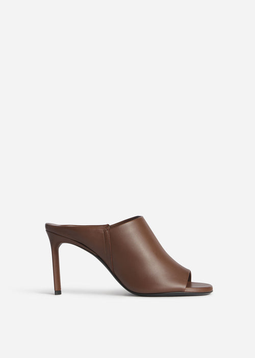 Open Toe Heeled Mule in Smooth Leather - Cognac, image 1 of 3