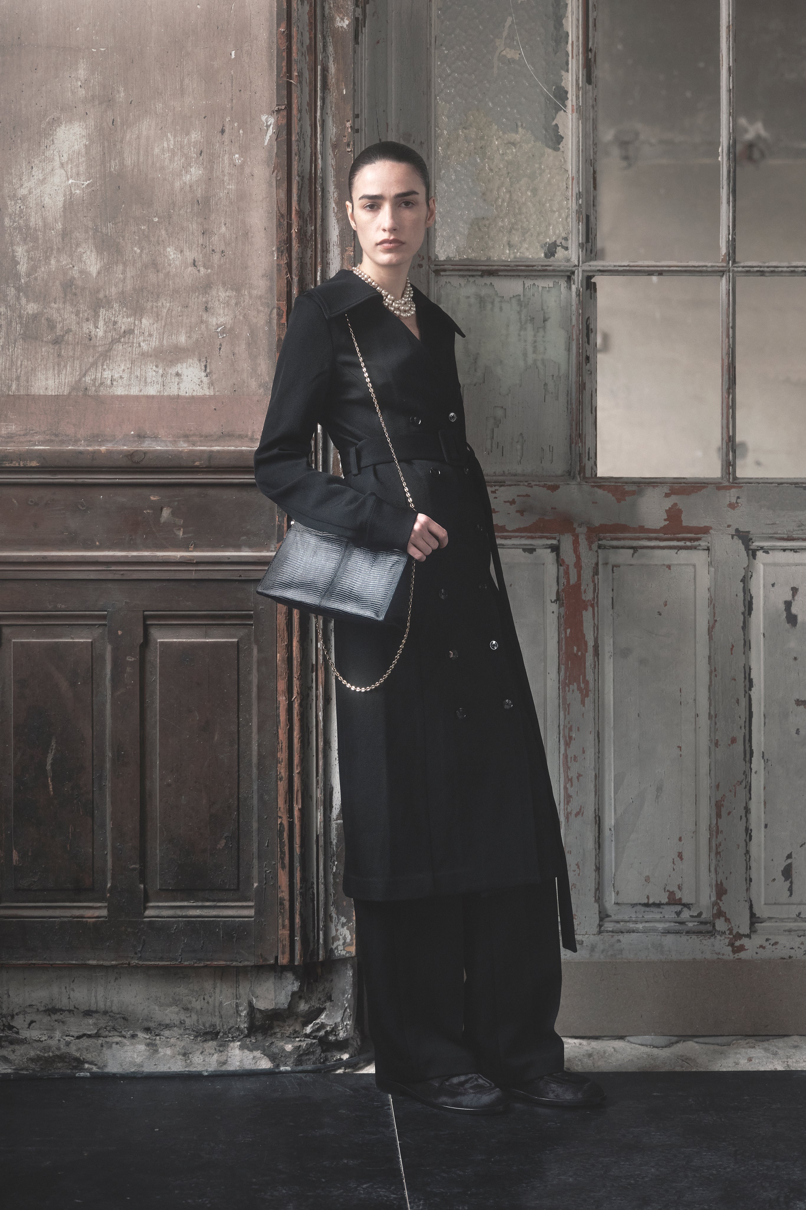 Belted Dress in Wool Twill - Black