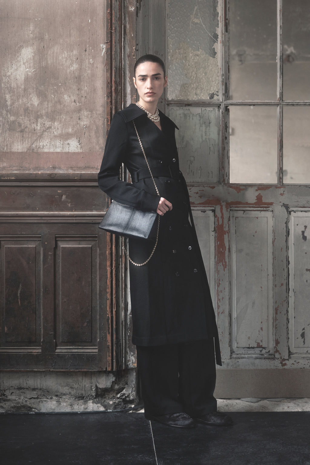 Belted Dress in Wool Twill - Black - CO