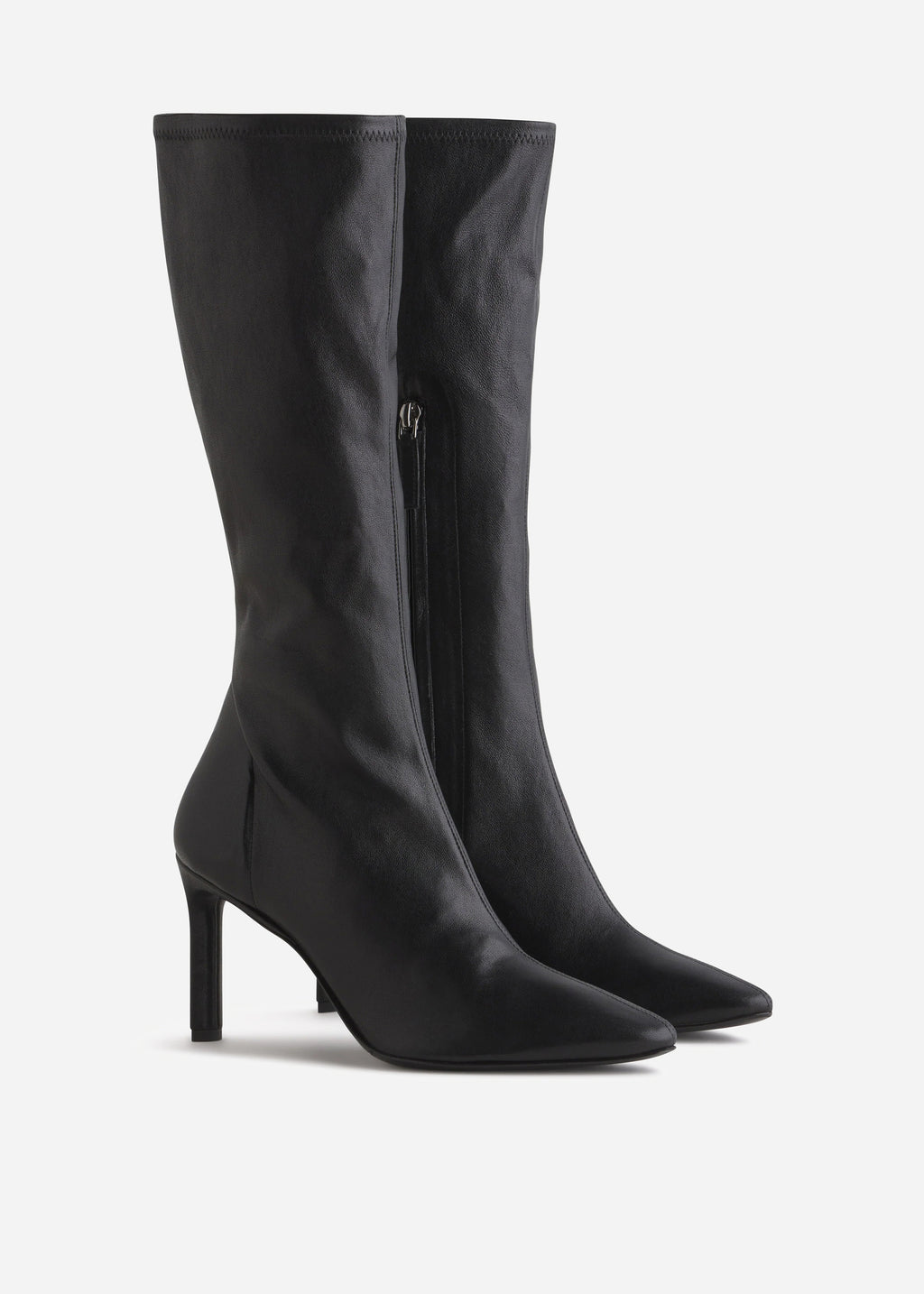 Pointed Stretch Leather Heel Boot in Black - CO