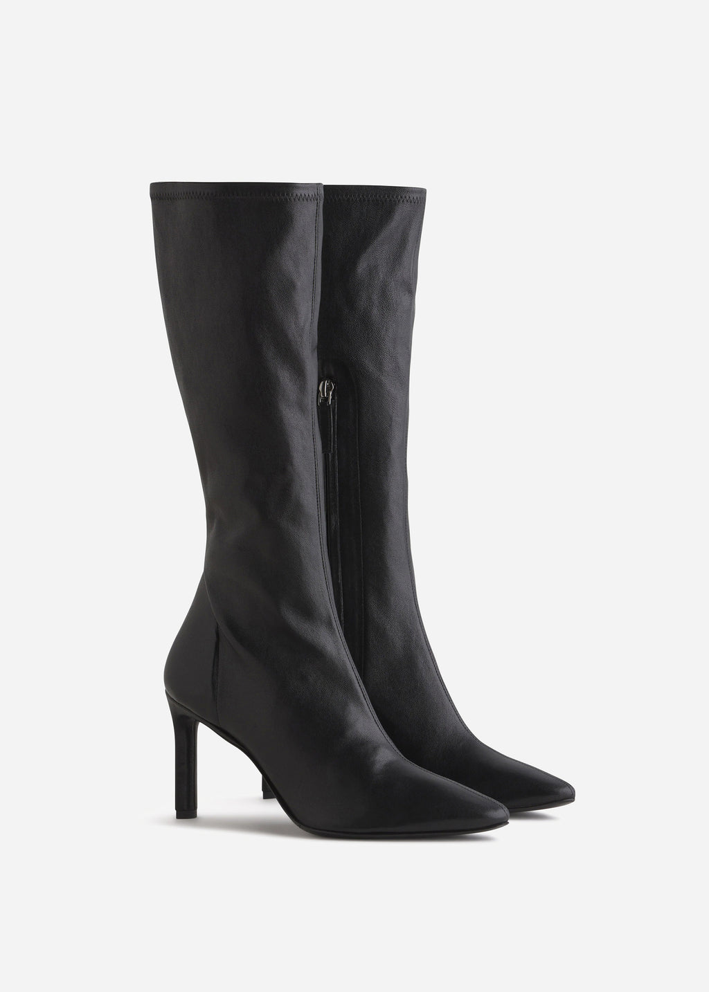Pointed Stretch Leather Heel Boot in Black - CO