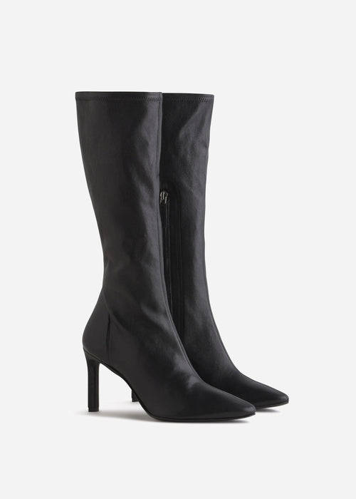 Pointed Stretch Leather Heel Boot in Black, image 2 of 4