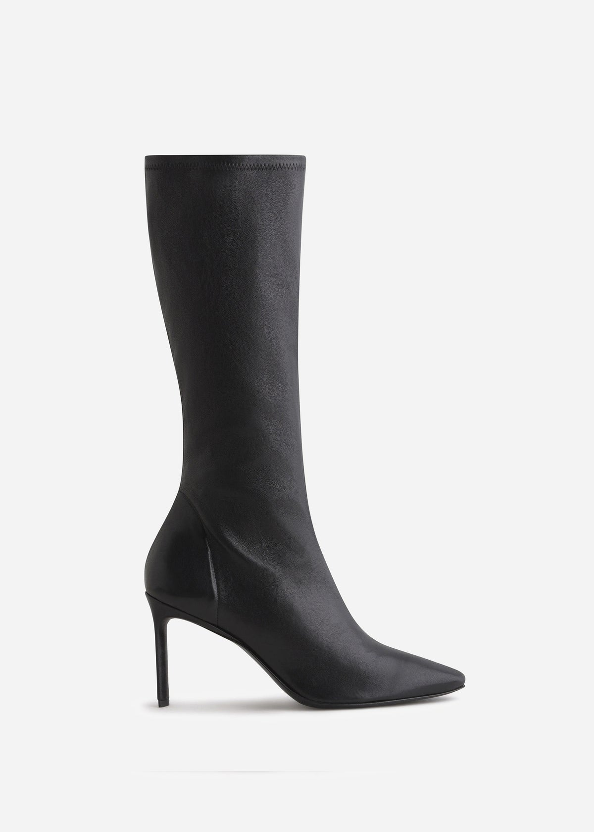 Pointed Stretch Leather Heel Boot in Black, image 1 of 4