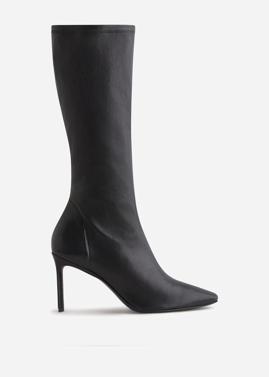 Pointed Stretch Leather Heel Boot in Black - CO