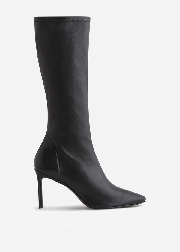 Pointed Stretch Leather Heel in Black - CO