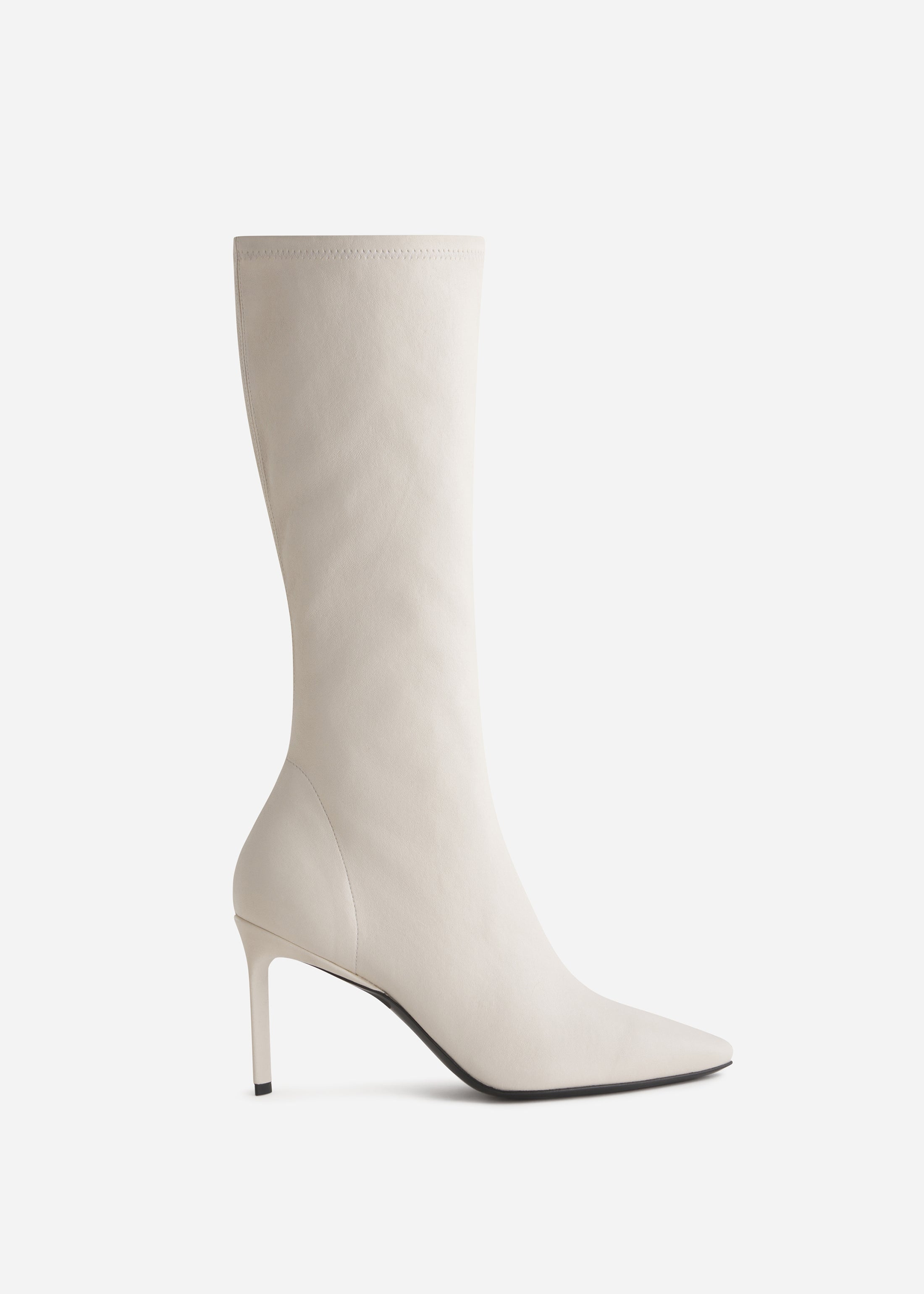 Pointed Stretch Leather Heel Boot in Ivory