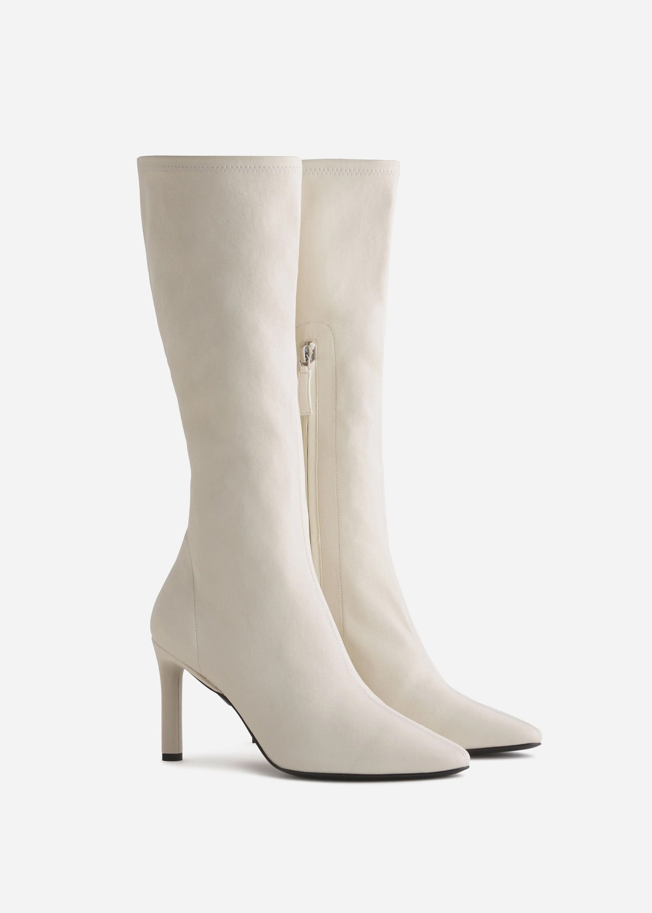 Pointed Stretch Leather Heel Boot in Ivory
