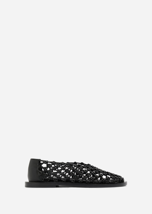 Woven Knotted Flat in Napa Leather - Black - CO